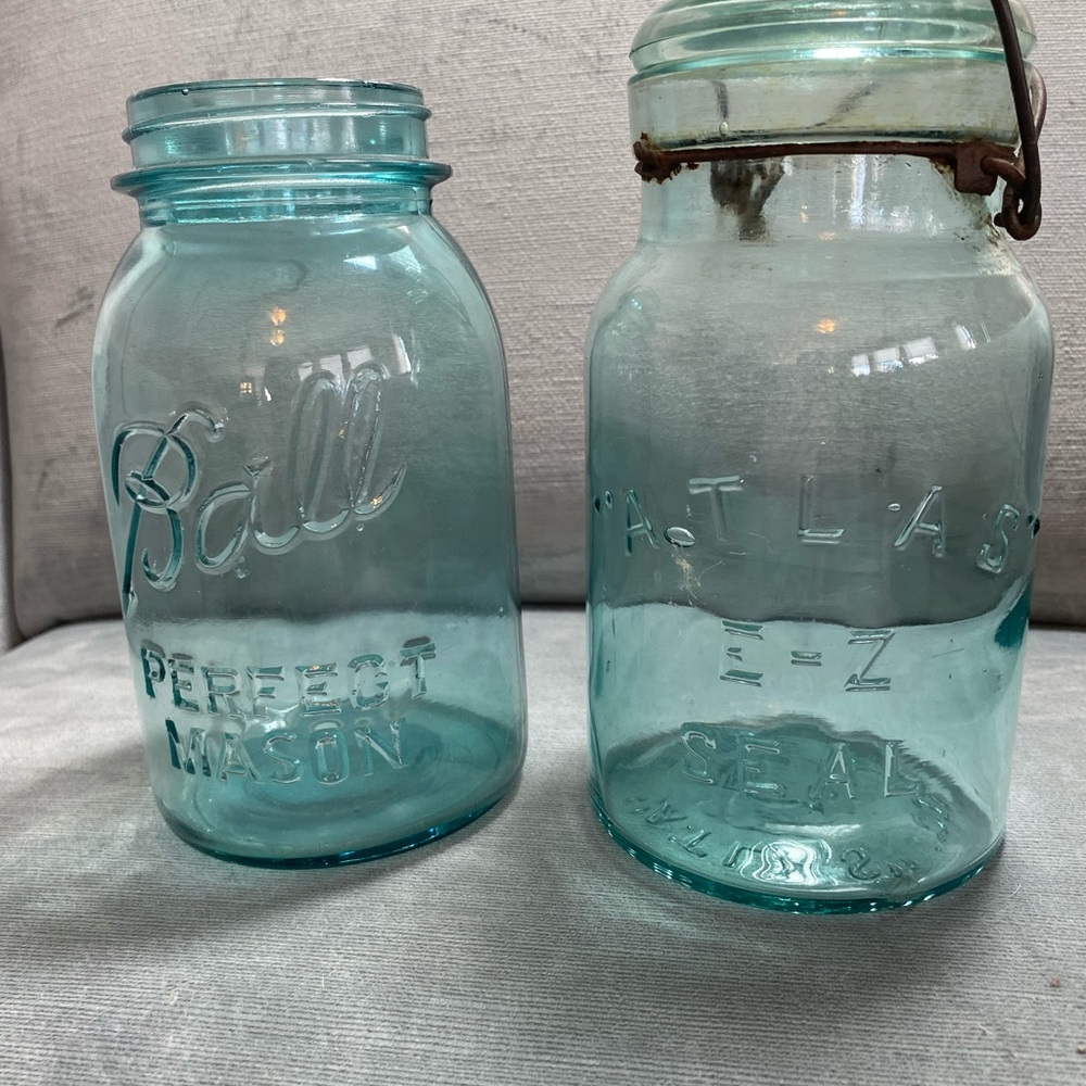 Ball Perfect Mason & Atlas E-Z Seal Blue Glass Collectible Jars Lot